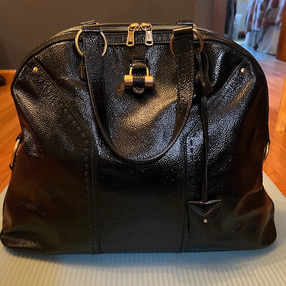 YSL Yves Saint Laurent Muse Bag Black Large Patent Leather Satchel Bag